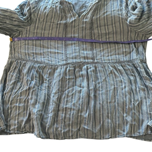 Fever Blue Pleated Mandarin Collar Blouse - Picture 4 of 7